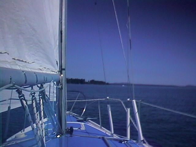 On the starboard tack, looking from the cockpit toward the edge of Ladysmith Harbour