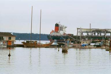 Nanaimo's inner harbour (1990's) The sailboat in the center is a Dhow.